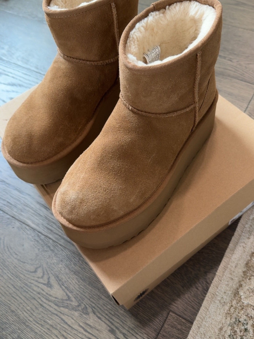 UGG Tan Suede Platform Shearling Winter Boots